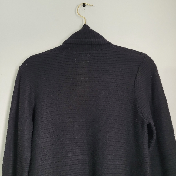 St. John’s Bay Open Cardigan Women’s Sz Med Petite Black Longsleeve Horiz Ribbed - Picture 5 of 8